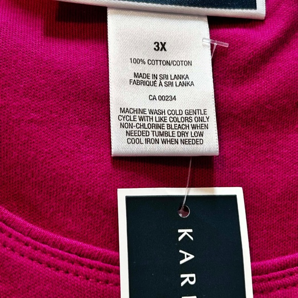 TOP, 100% COTTON, DARK PINK, SIZE 3X, ROUND NECK, LONG SLEEVES, KAREN SCOTT - Picture 5 of 7